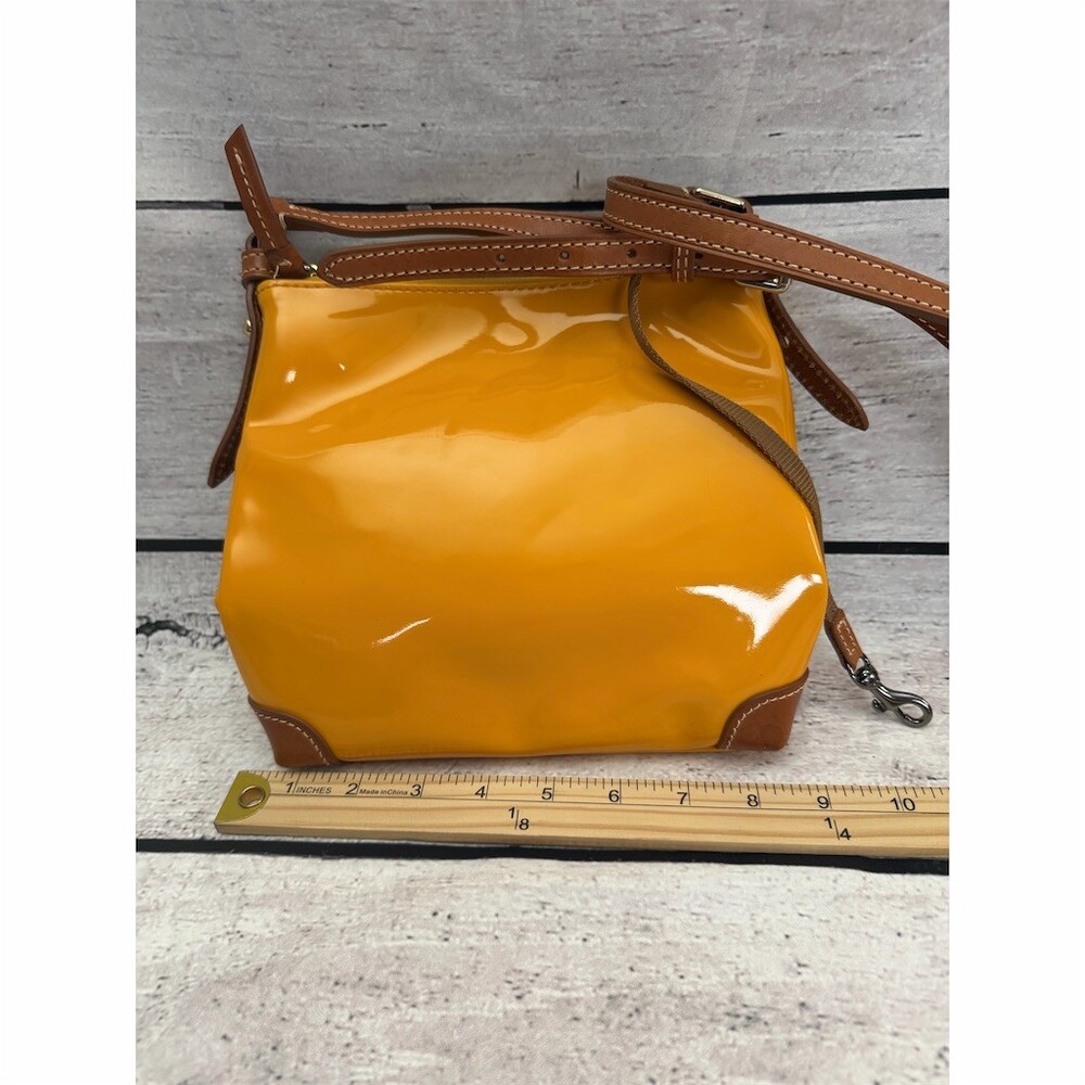 Dooney & Bourke Crossbody Bag Womens Small Yellow Brown Trim Double Zip - Picture 4 of 10